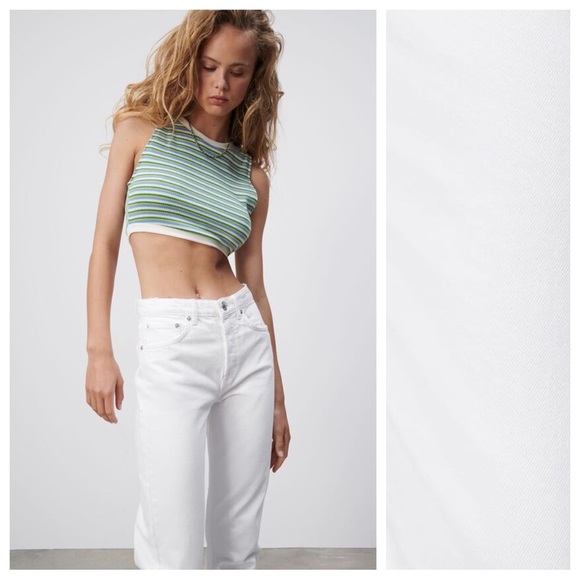 NWT. Zara White Straight-Leg Mid-Waist Full Length Jeans. Size 8. - Picture 3 of 12